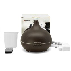 Humidificador Aromaterapia Ultrasónico, 400ml, LED 7 Colores, Control Remoto, Difusor de aceites Esenciales, Negro