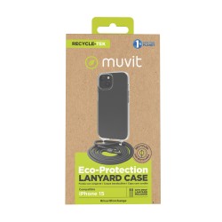 FUNDA MUVIT RECYCLETEK PARA APPLE IPHONE 15 TRANSPARENTE + COLGANTE NEGRO