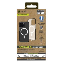 FUNDA MUVIT RECYCLETEK MAGSAFE SHOCKPROOF 3M PARA APPLE IPHONE 15 PRO MAX TRANSPARENTE NEGRA