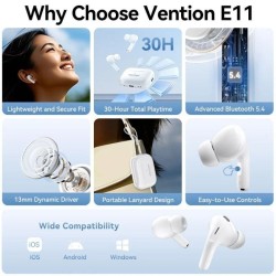 Auriculares Bluetooth Vention Echo Lite E11 con estuche de carga. Blancos