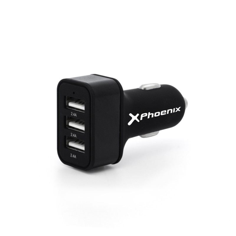 CARGADOR UNIVERSAL PHOENIX PHCARCHARGER3USB PARA COCHE MECHERO 5V 3 X USB 7.2A NEGRO ACABADO EN SILICONA