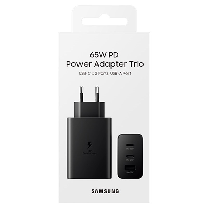 CARGADOR SAMSUNG DUO USB TIPO A + 2 X USB TIPO C NEGRO 65W