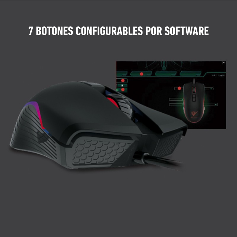 Raton Gaming Impact X USB, 7 Botones configurables, Iluminacion RGB,