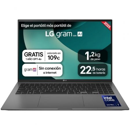 Portátil LG Gram 16" Intel Core Ultra 7-255H, 16GB, 1TB SSD