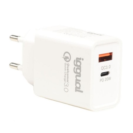 iggual Cargador doble USB QC3.0 + tipo C PD 20W