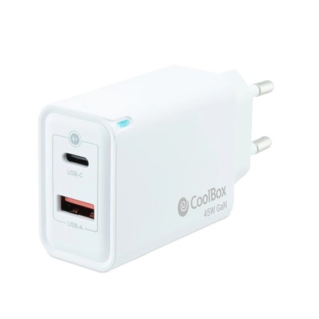 Coolbox Cargador Pared GAN 45W USB-C-USB-A