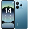 Xiaomi Redmi Note 14 azul en mano mostrando pantalla brillante y diseño moderno
